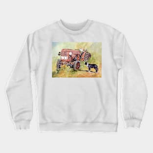 VINTAGE TRACTOR WITH BORDER COLLIE Crewneck Sweatshirt